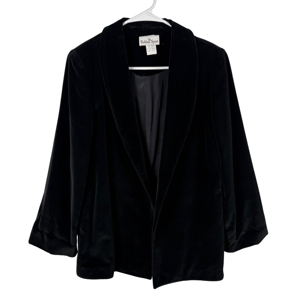 Vtg Black Velvet Blazer Women's 10 Shawl Collar Open Front Whimsigoth Victorian